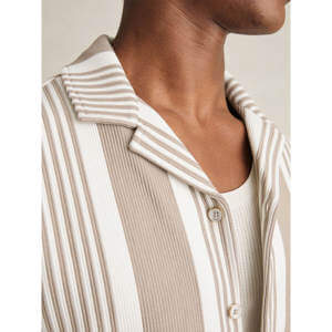 REISS ALCAZAR Stripe Ribbed Cuban Collar Shirt